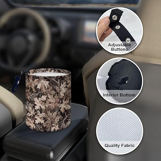 Brosoneto Car Trash Can Camo Hunting Forest Collapsible Hanging Portable Dustbin Bin Waste Basket for Men Women Car Accessories Interior Small Trash Can for SUV Trucks
