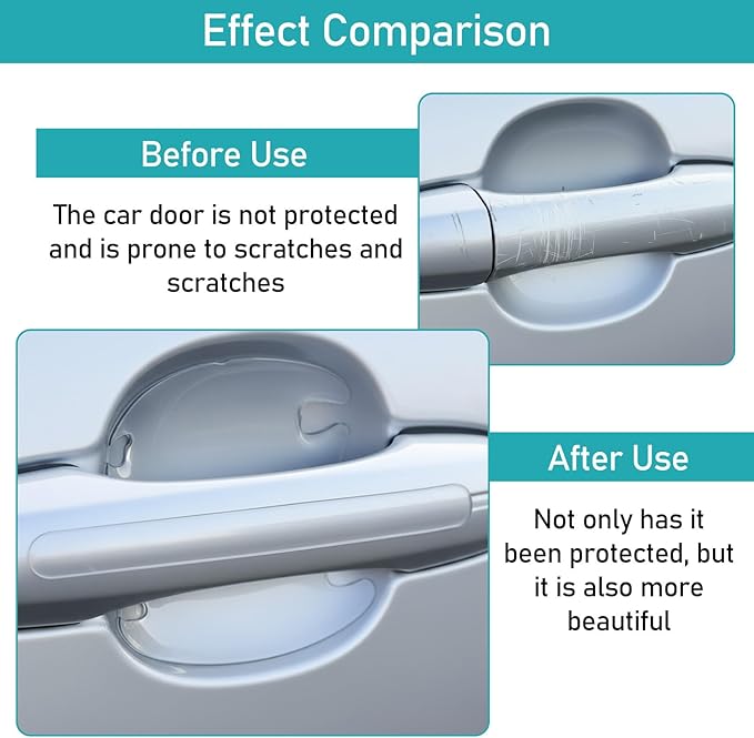 16Pcs Car Door Handle Protectors, Universal Waterproof Anti-Scratches Car Door Cup Protector, Rearview Anti-Collision Bumper Trim Guard Sticker, Transparent
