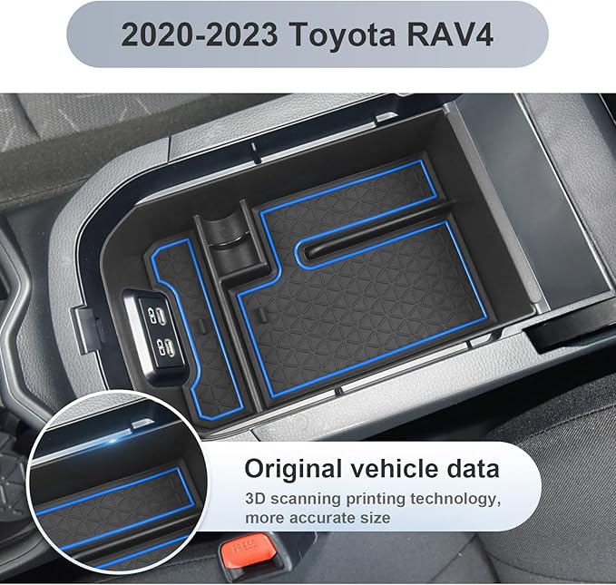 SKTU for 2020 2021 2022 2023 2024 2025 Toyota RAV4 Center Console Organizer 2023 2024 2025 RAV4 Accessories Tray Armrest Box Glove Secondary Storage Box with Coin Holder (Blue)