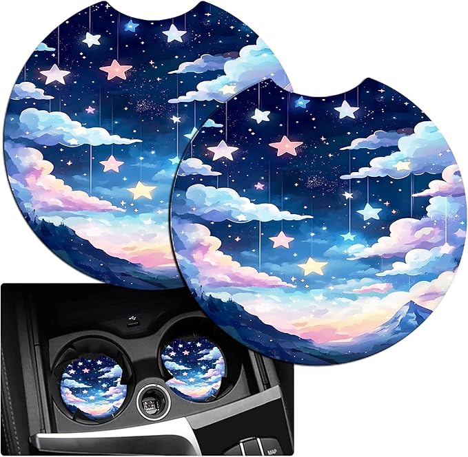 JANENFNA Car Armrest Cover Pads Universal Fashion Cute Auto Center Console Armrest Cover Pad with 2PCS Car Coasters Soft Waterproof Car Armrest Seat Protector for Women,Colorful Nebula