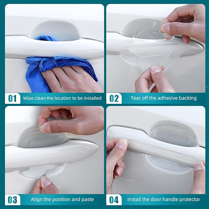 8PCS Car Door Handle Protector, Auto Door Bowl Anti-Scratches Silicone Guards, Car Bumper Rearview Mirrors Anti-Collision Strips for Cars Trucks SUVs (Transparent)