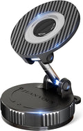 2026 Upgraded Vacuum Magnetic Phone Holder for Car, Premium Car Phone holder MagSafe, Universal 360° Dashboard Phone Holder with Strong Suction Grip, Carbon Fiber Style For Smartphones/Kitchen/Gym