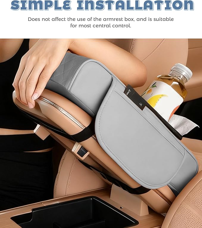 Car Armrest Storage Box,Car Accessories Console Organizers and Storage,Universal Waterproof Leather Console Cover with Cup Holder and Phone Holder,Suitable for Most Cars (Embroidered, Gray)