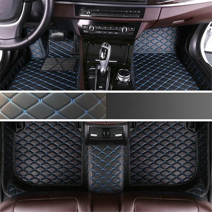 Custom Fit Car Floor Mats for Most Cars, SUVs, Trucks - Waterproof PU Leather All-Weather Floor Liners - Durable Anti-Slip Interior Car Accessories to Protect Vehicle Floors (Black Blue)
