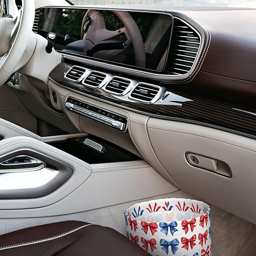 Red Blue Bow Car Trash Can Leak-Proof Waterproof Hanging Trash Bin Collapsible Garbage Can for Car Accessories Travelling Camping