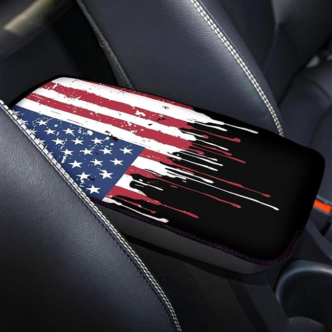 Mintutlipy Colorful American Flag Automotive Armrest Cushion Cover Car Accessories Car Center Console Seat Box Cover Easy to Clean Washable