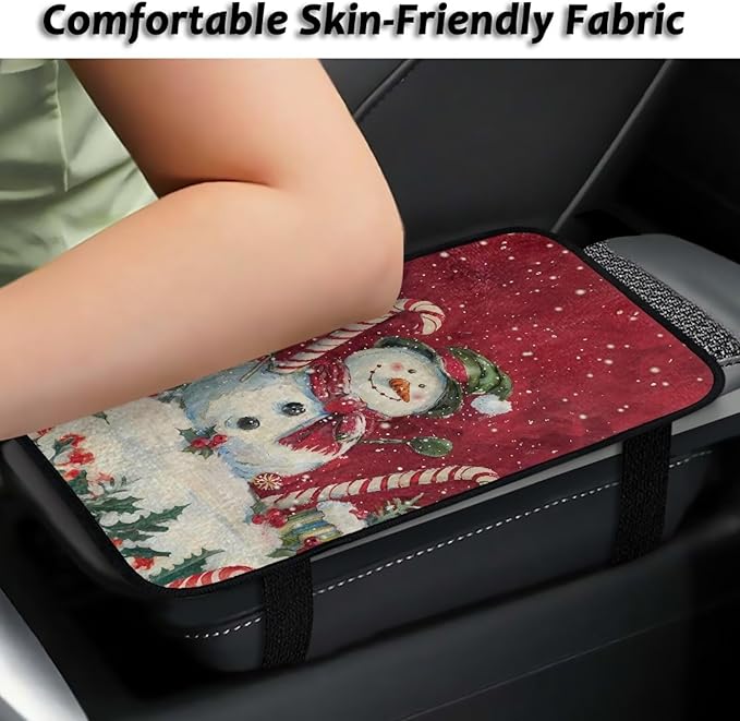 Bulopur Christmas Cute Snowman Car Center Console Cover Protector Arm Rest Car Flannel Comfortable Auto Armrest Console Accessories Universal Fit Most Cars Women Men