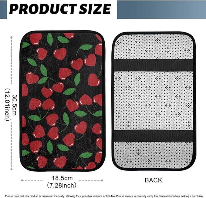 CLOHOMIN Red Cherry Car Armrest Pad for Auto Sedan SUV Truck Center Console Cover Cute Car Console Covers Flannel Auto Interior Accessories Universal Fit