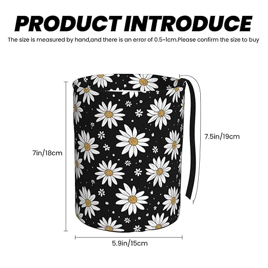 White Daisy Car Trash Can Garbage Cans Foldable,Cute Hanging Car Organizer and Storage Bag Leak Proof, Auto Back Seat Trash Bin Universal for Truck, SUV, Outdoor Travel