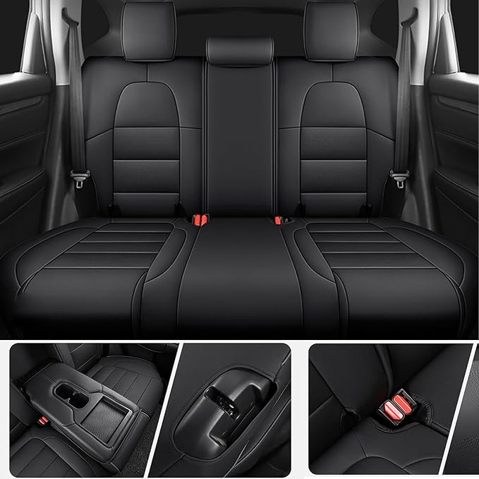 HKZ Fit CRV Car Seat Covers Full Set for Honda CR-V 2017 2018 2019 2020 2021 2022 Touring,EX,Sport,SE&EX-L - Leather (Black)