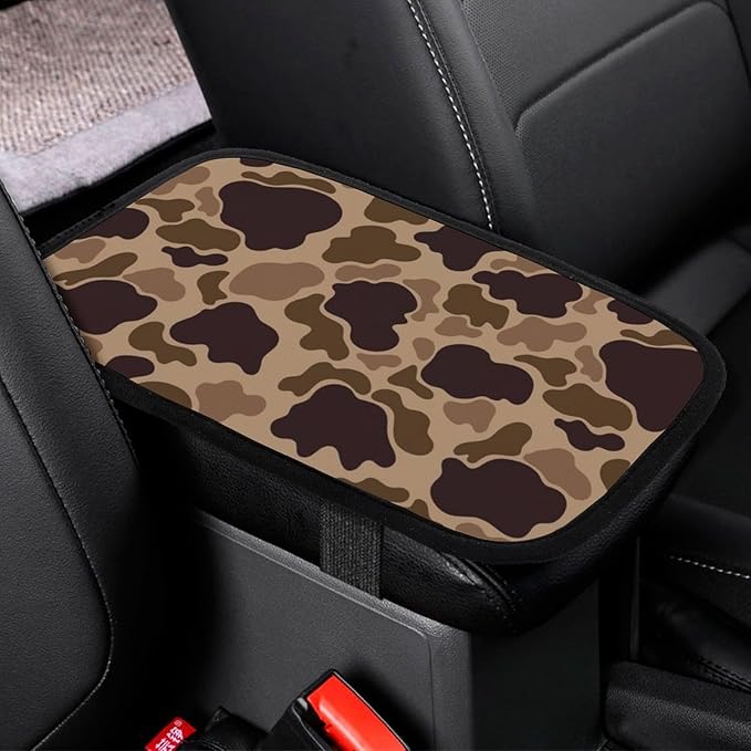 Duck Vintage Camouflage Car Center Console Decor Handrail Armrest Box Cushion Interior Covers Car Protector Pad Lid Cover Accessories for Auto Truck Vehicles