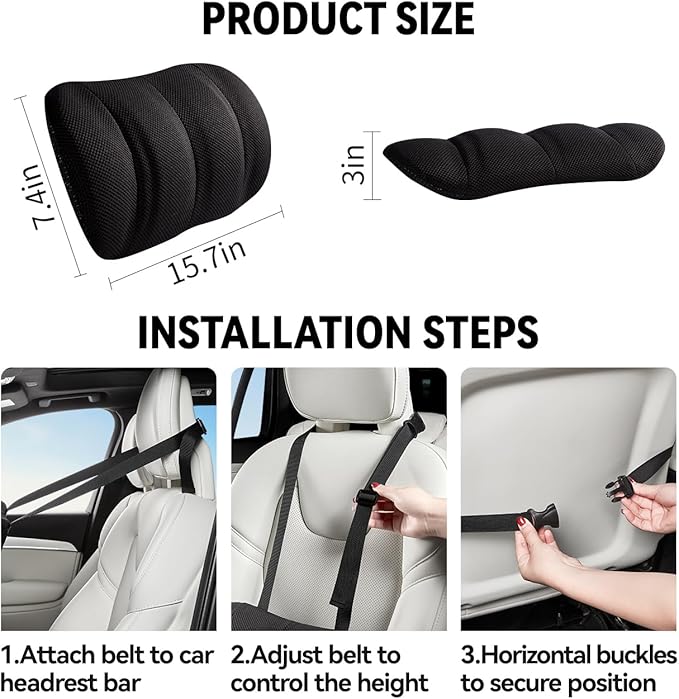 Veitail Lumbar Support Pillow for Car,Back Support for Car Seat Cushion,Adjustable Straps Securely Fixed Car Lumbar Support Pillow for Office Chair (Beige)