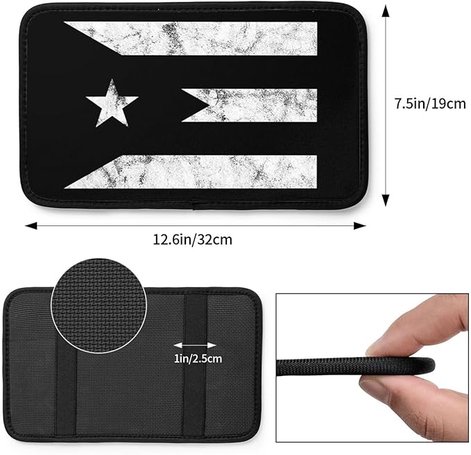 Puerto Rico Black & White Protest Flag Car Armrest Cover Protector Auto Center Console Cover Car Center Console Cushion Pad Waterproof Car Armrest Seat Box Cover Fit for Car Truck Rv SUV