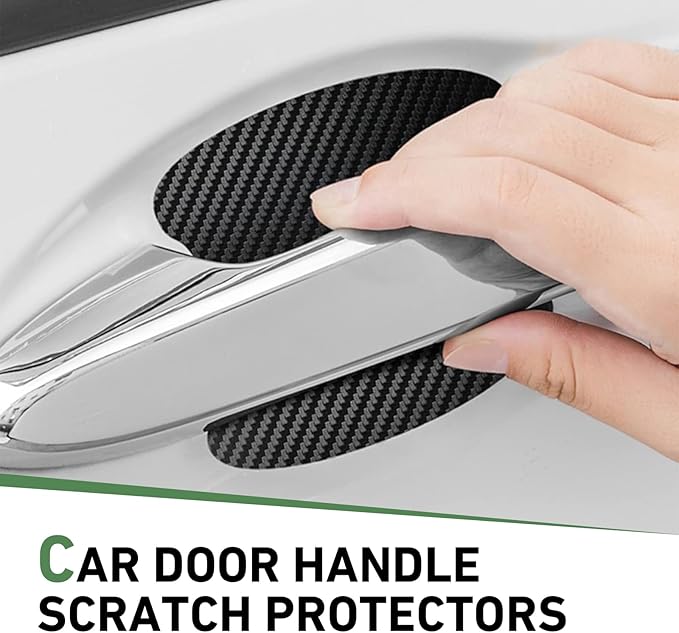 8 PCS Car Door Handle Bowl Sticker, Carbon Fiber Leather Cars Handle Scratch Protectors, Self-Adhesive Door Handles Bowl Decor Decal, Universal for Most Cars (Black)