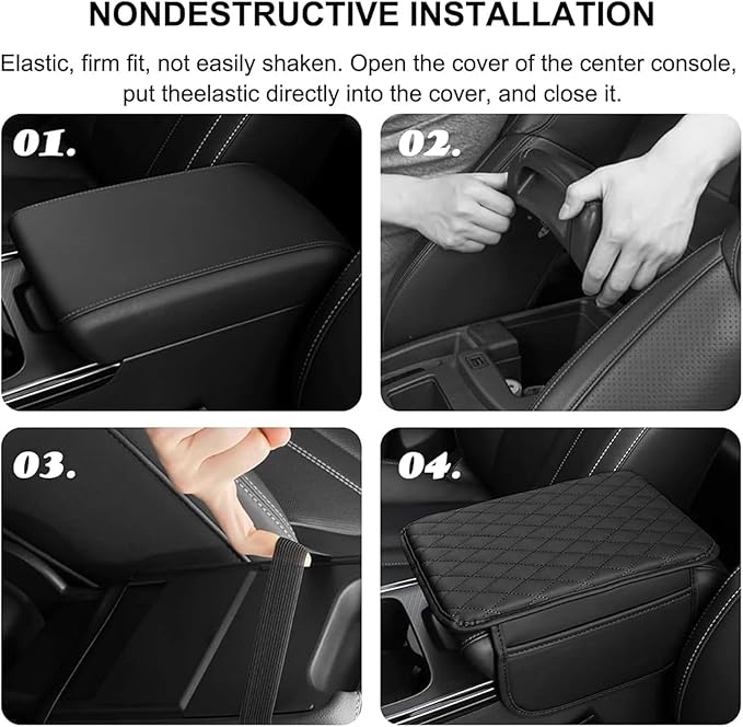 Car Armrest Cushion for BMW iX X1 X2 X3 X4 2004-2025, Center Console Covers Pad Leather Accessories, Arm Rest Protector Mat with Side Storage Bag for SUV/Sedan/Truck, C/Brown