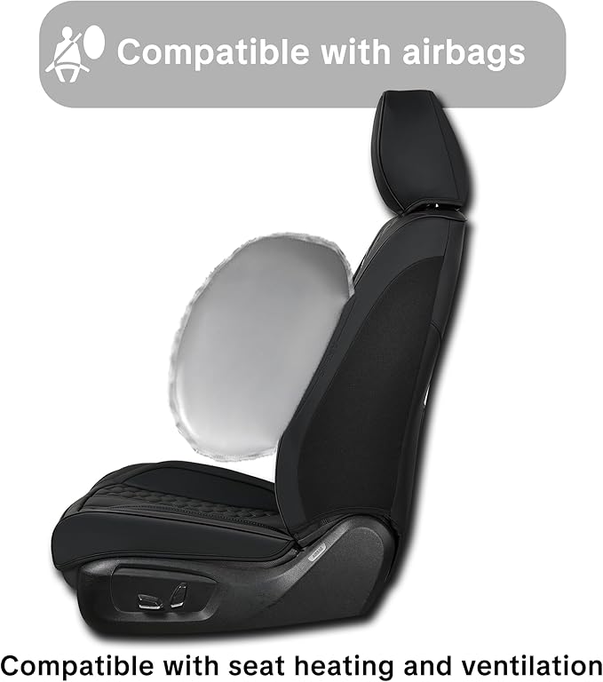 Wertigen Black Leather Car Seat Covers - Luxury Waterproof Car Seat Covers with Lumbar Support, Non-Slip Base, and Airbag Compatibility; Suitable for Sedans, Suvs, and Pickups.