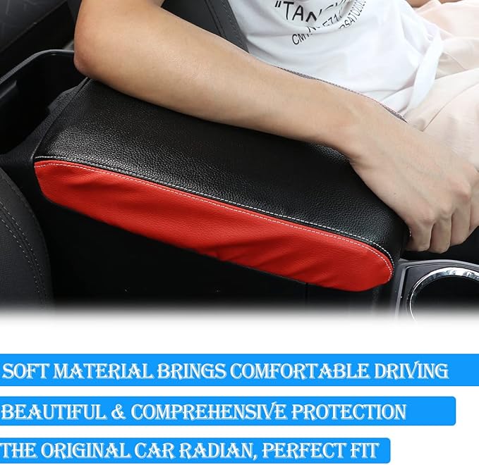 Leather Car Auto Center Console Armrest Cushion for Toyota Tacoma Accessories 2016-2018 2019 2020 American Flag (Black Red-Leather)
