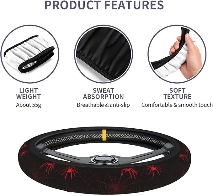 Halloween Steering Wheel Cover Elastic Non-Slip Car Steering Wheel Covers with Seat Belt Shoulder Pad for Women Men