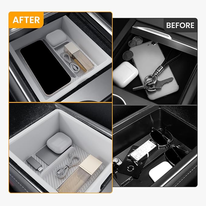 Center Console Organizer for New Model 3/Y: 2PCS Center Console Storage, Armrest Tray for Tesla 2025+ Model Y Juniper & 2024-2025 Model 3 Highland with ABS Material Non-Slip Wear-Resistant White