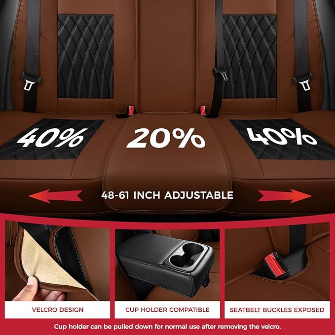 FREESOO Black Brown Car Seat Covers Full Set - Faux Nappa Leather Seat Covers for Cars, Breathable Waterproof Front Seats Protector with Lumbar Support, Universal Fit for Automotive Sedan SUVs Pickups