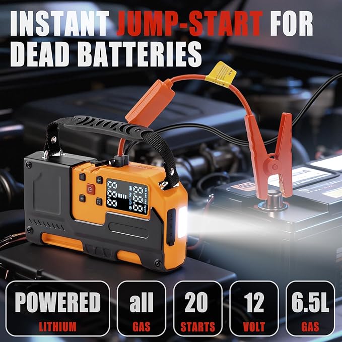 HLWDFLZ Car Roadside Emergency Kit, Jump Starter with Air Compressor, First Aid Kit, Tow Rope, Roadside Safety Emergency Tool Kit for Women, Men, Teen (Orange)