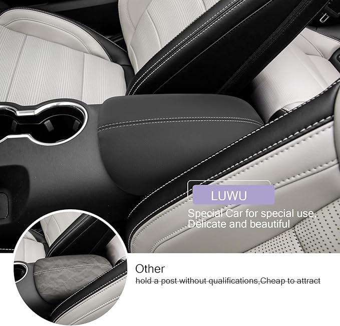 Mustang Center Console Cover Compatible with 2024 2025 Ford Mustang Accessories 2025 Mustang Armrest Cover Center Console Pad Mustang EcoBoost Premium/GT Armrest Console Cover Soft Leather,Gray Line