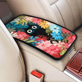 Black Cat Big Eyes Colorful Flowers Car Auto Armrest Cushion Cover Accessories Center Console Seat Box Pad Protector Universal Decoration for Most Vehicle SUV Truck