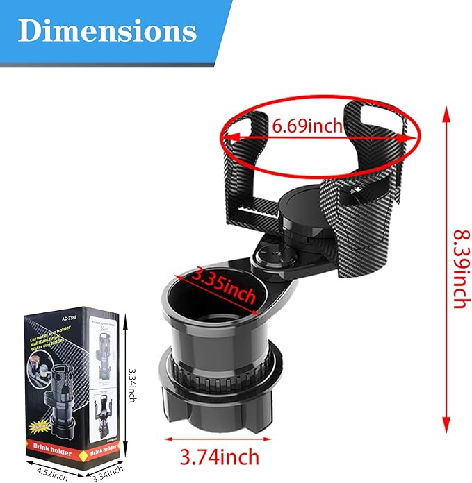 Adjustable Expandable Cup Holder for car Most Cars Trucks SUVs.-Car Cup Holder Expander fit cola Coffee Cups,2 in 1 cupholder Expander Compatible with Big Paper Bucket. (BJ-2388)