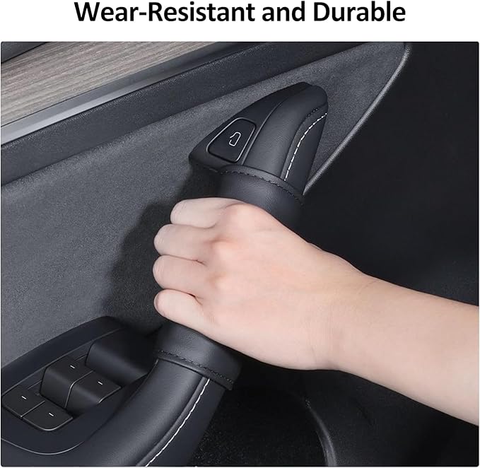 2025 4PCS Tesla Model 3/Y Interior Door Handle Protector Covers (2017-2026) Car Inner Door Panel Pull Handle Trim Cover Sleeve, Soft Anti-Scratch PU Leather, Including Juniper & Highland Accessories