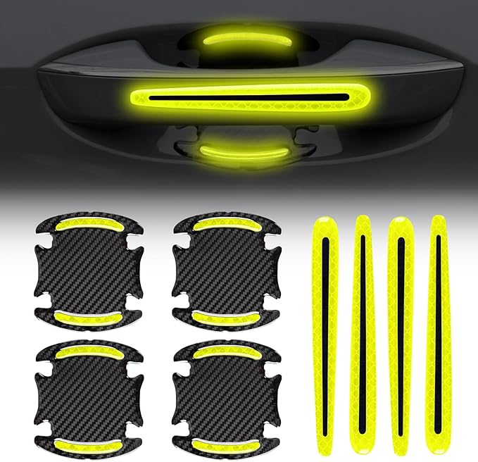 8 Pcs Reflective Door Handle Sticker, PVC Cup Protector, Universal Auto Protective Film, Anti-Scratches Stickers for Most Cars, SUV and Vans (Green)