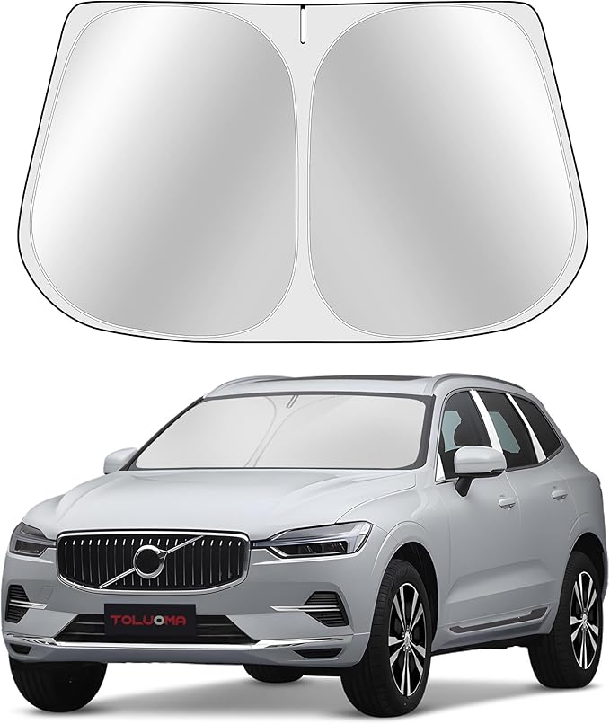 Toluoma Custom Fit Windshield Sun Shade for Volvo XC60 2018-2025 - Full Coverage, 210T Reflective Fabric, Double-Layer Design - Blocks 99% UV Rays, Keeps Car Cool, Easy to Install and Store, Pack of 1