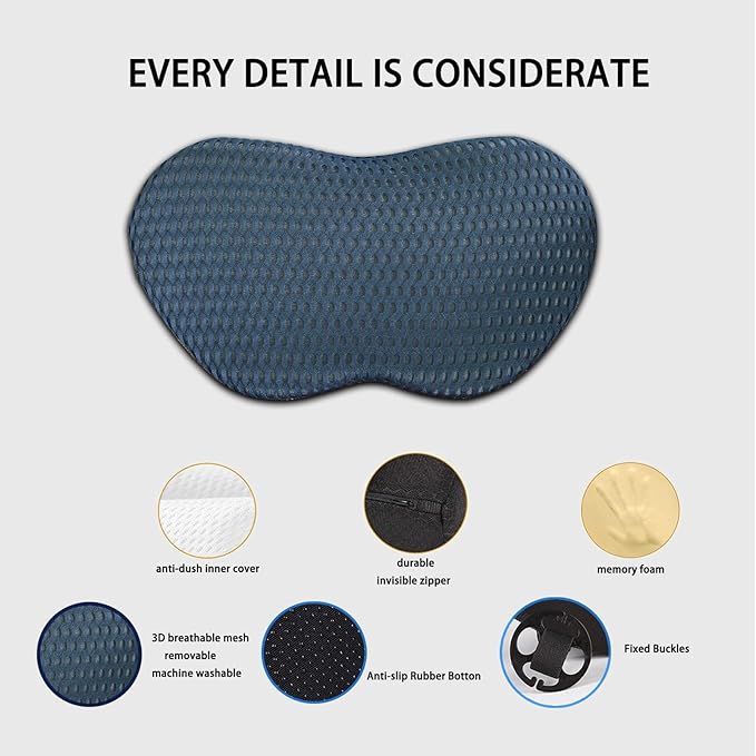 Memory Foam Car Seat Fill Cushion, Driver Seat Cushion for Tailbone Pain Relief, Car Lumbar Support for Driving Seat, Car Booster Seat for Short Drivers，Car Seat Pad (Navy Blue)