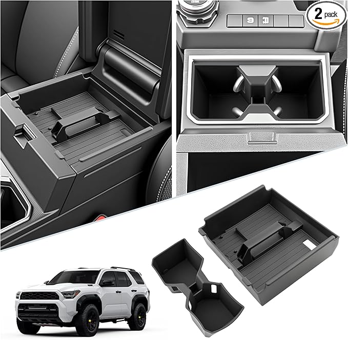 SKTU 2Pcs 2025 2026 4Runner Center Console Organizer for 2025 2026 Toyota 4Runner Cup Holder & Console Organizer Toyota 4Runner 2025 2026 Accessories Durable Console Tray Cup Holder
