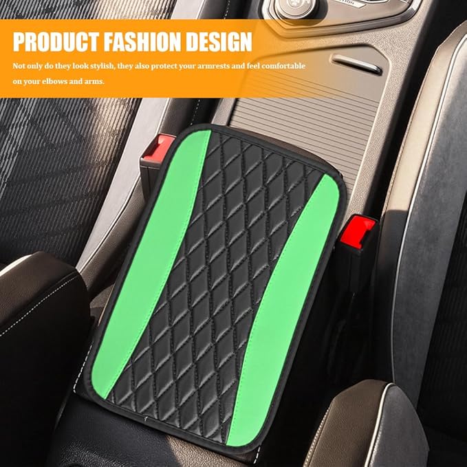 Car Center Console Cover, Leather Waterproof Armrest Seat Box Cushion Pad, Universal Decor Protector Mat, Comfortable Car Decor Accessories Fit for Most Cars, Vehicles, SUVs (Green)