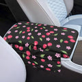 Dreaweet Cherry Print Arm Rest Cover for Car Women Black Thick Center Console Cover Pad with Pockets Cute Car Accessories Anti-Scratch Armrest Cover for Cars SUV Sedan