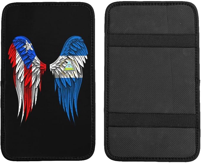 Auto Center Console Pad Puerto Rico Porto Rico Puerto Rican and Nicaragua Nicaraguan Flag Wings Car Armrest Cover Armrest Seat Handrail Box Cover Cushion Universal Decoration Protector Accessories