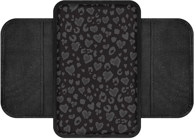 Dreaweet Black Leopard Print Car Accessories Center Console Covers with Pockets Cheetah Print Armrest Cover for Truck SUV Car Arm Rest Cushion Pad Soft Comfortable