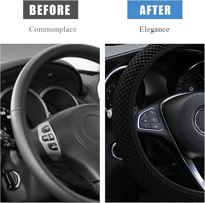 Car Steering Wheel Cover, 15 Inches Automotive Steering Wheel Protector, Elastic Stretch Steering Wheel Cover for Most Vehicles, Universal Interior Decor Car Accessories (Black)