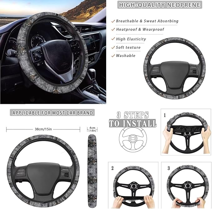 Wolf Printed Car Interior Cover Sets, Car Front Rear Seat Cover with Steering Wheel Protector Coaster Trash Can Air Vent Storage Bag, Universal Fits Auto Interior Accessories