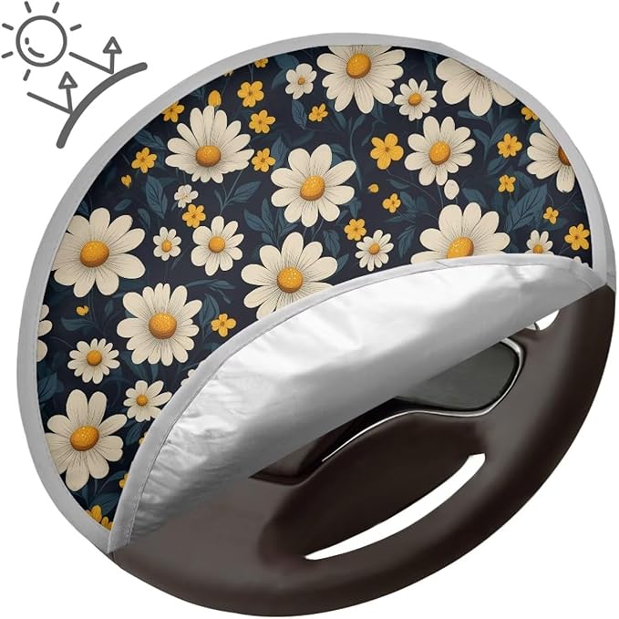 Daisy Steering Wheel Fashion Sunshade for Women Fashion Vehicle Steering Wheel Heat Reflector for SUV Vehicle Sedan Truck Gift for Holiday