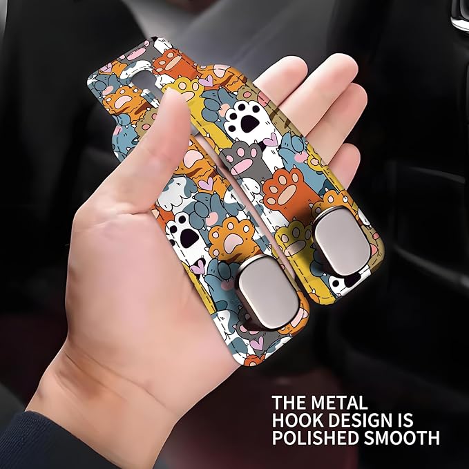 NUGGHU Car Seat Headrest Hook, Universal Leather Cute Hanger Holder Hook, Storage Organizer Interior Accessories for Purse Bags Handbag Cute Colorful Cat Paws