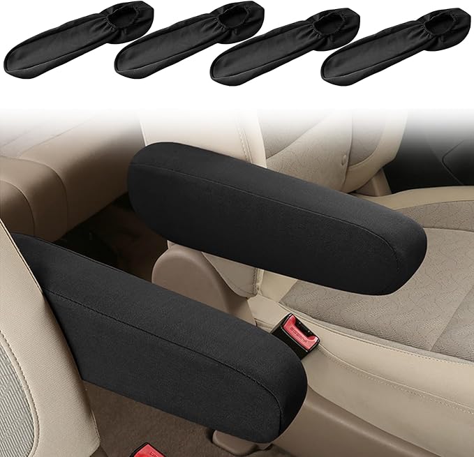 Smeyta 4PC Car Front Seat Armrest Covers,Universal Size Seat Arm Rest Cover,Flat Cloth Fabric Armrest Cover,Car Interior Accessories(Black,4PCS)