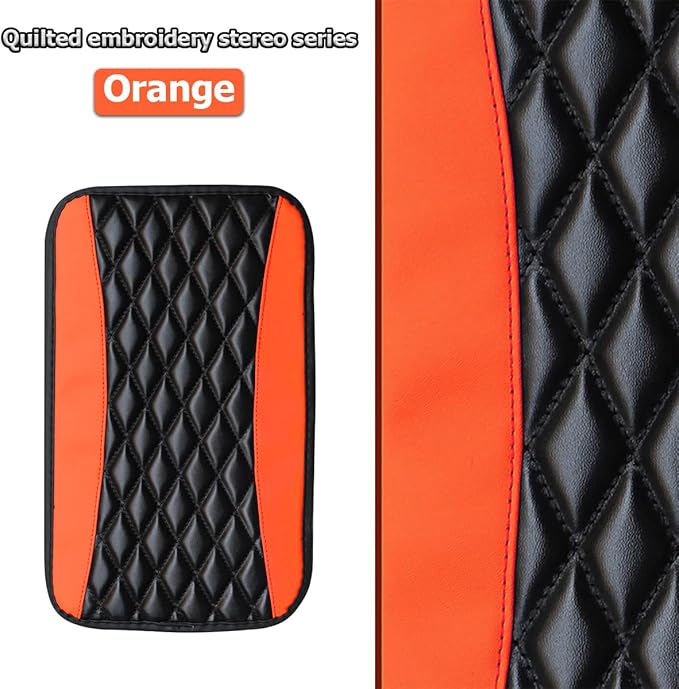 Moly Magnolia Car Center Console Cushion Pad, Universal Leather Waterproof Armrest Seat Box Cover Protector,Comfortable Car Decor Accessories Fit for Most Cars, Vehicles, SUVs (Orange)
