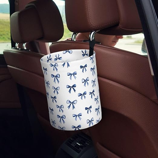 Blue Ribbon Bow Car Trash Can Leak-Proof Waterproof Hanging Trash Bin Collapsible Garbage Can for Car Accessories Travelling Camping