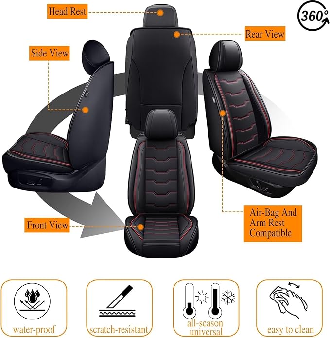DISUTOGO Seat Covers Fit for Titan 2009-2023 2024 2025 Seat Covers Full Set Car Seat Covers Faux Leather Breathable Waterproof Car Seat Protector (5 Seats, Black&Redline)