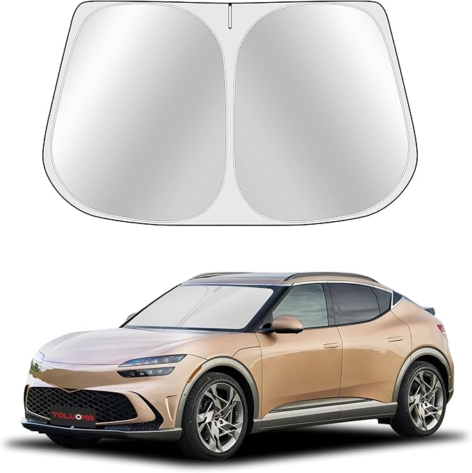 Toluoma Custom Fit Windshield Sun Shade for Genesis GV60 2023-2025 - Full Coverage, 210T Reflective Fabric, Double-Layer Design - Blocks 99% UV Rays, Keeps Car Cool, Easy to Install and Store