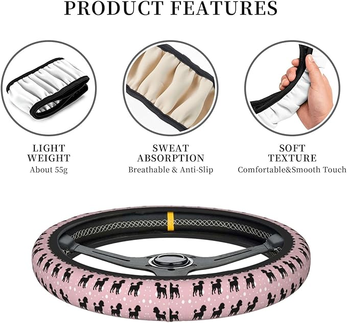 Poodle Pattern Universal Fit Steering Wheel Cover for Car, Truck, and SUV, Durable Steering Wheel Protection
