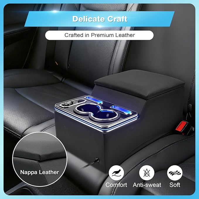 Center Console Armrest Organizer with Upgraded 7-Color Mood Lighting Center Console for Truck & Minivan & Car & SUV Cab Front Seat Bench Seat Storage Box (Update)