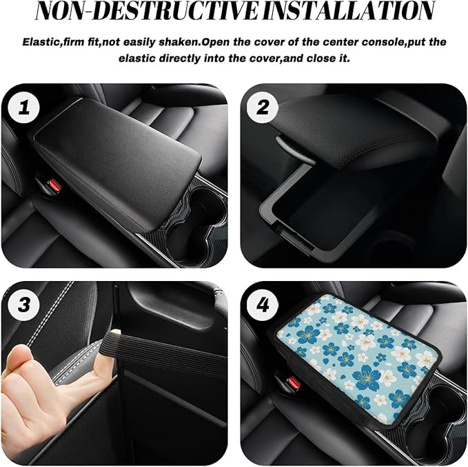 CLOHOMIN Blue Flowers Center Console Armrest Cover for SUV Car Truck Cute Auto Center Console Cover Pad Universal Car Armrest Cover Automobile Accessories