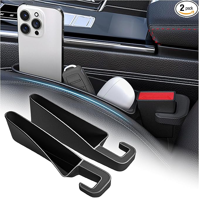 2PCS Short Car Seat Gap Filler Organizer with Seats Belt Holes,Anti-dropout Seat Gap Filler Fills Console Gaps,Universal Car Seats Gaps Plug with Storage Slot for Cars Storage